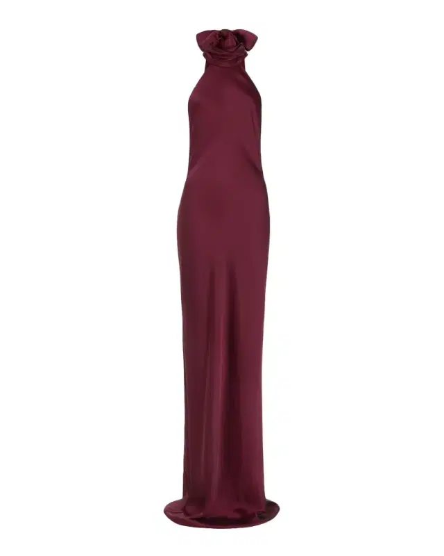 Ramy Brook Tatiana Low-Cut Halter Column Gown
