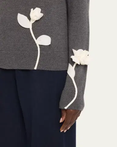 Lafayette 148 New York Floral Applique Crewneck Wool Sweater | Thumbnail 5