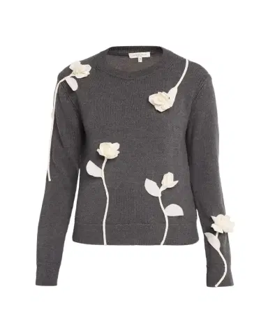 Lafayette 148 New York Floral Applique Crewneck Wool Sweater | Thumbnail 1