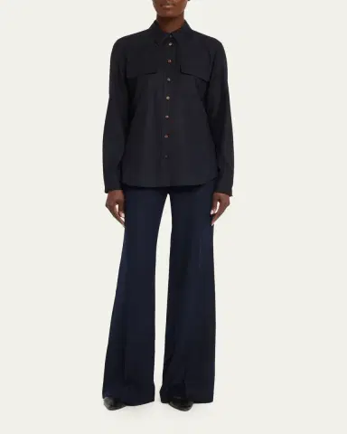 Lafayette 148 New York Brushed Wool Button-Front Shirt | Thumbnail 2