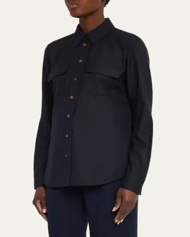 Lafayette 148 New York Brushed Wool Button-Front Shirt | Thumbnail 4