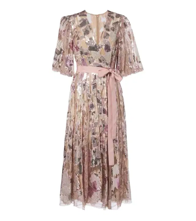 Elie Saab Sequined silk-blend tulle wrap dress