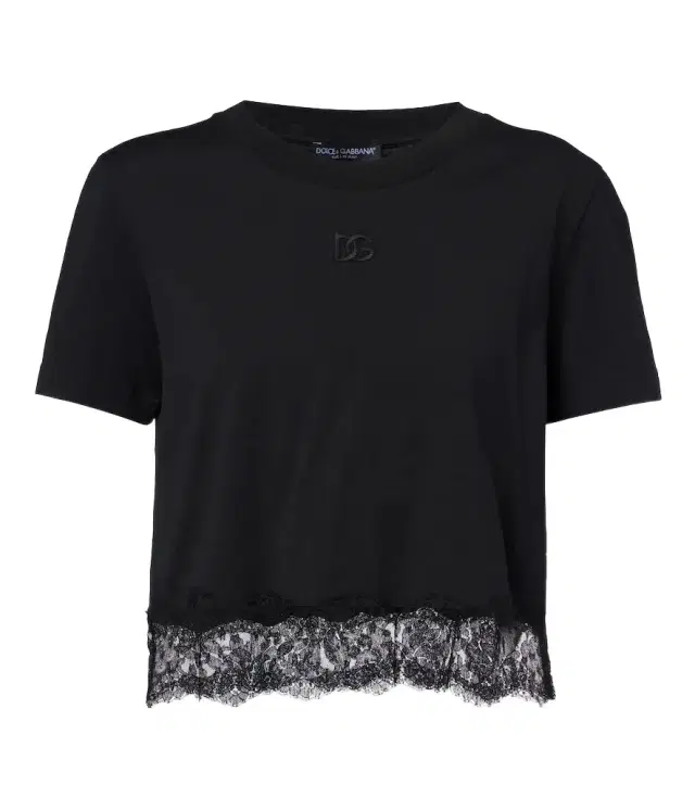 Dolce & Gabbana DG lace-trimmed cotton-blend T-shirt