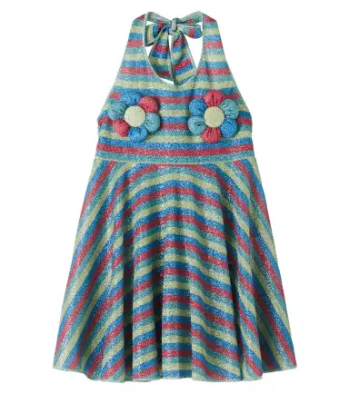 Oseree Kids Oséree Kids Lumière floral-appliqué striped dress | Thumbnail 1 Oseree Kids Oséree Kids Lumière floral-appliqué striped dress | Thumbnail 1
