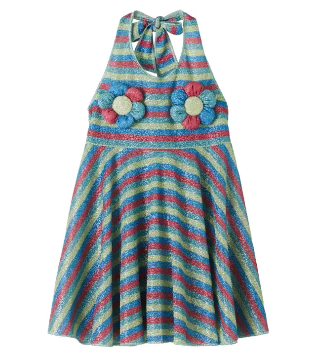 Oseree Kids Oséree Kids Lumière floral-appliqué striped dress