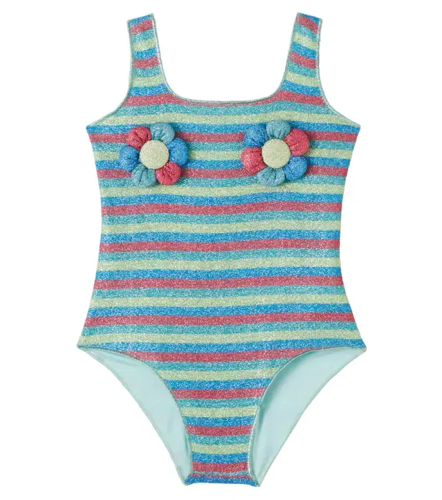 Oseree Kids Oséree Kids Lumière floral-appliqué striped swimsuit