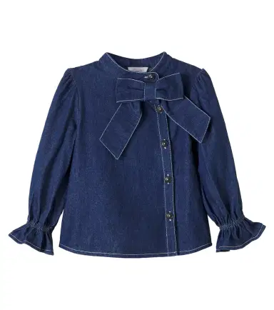 Patachou Bow-detail denim top | Thumbnail 1