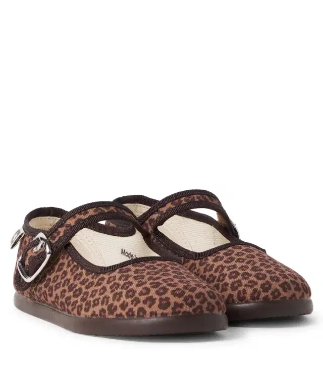 Leopard-print canvas Mary Jane flats