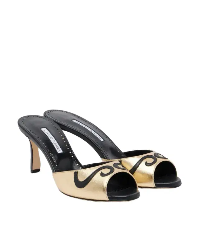 Manolo Blahnik Pintonamu embroidered metallic leather mules