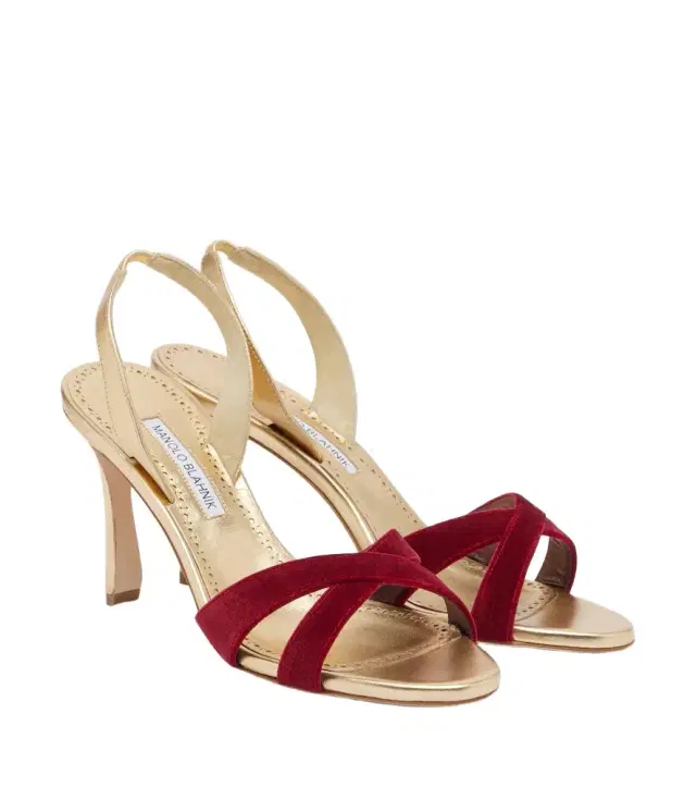Manolo Blahnik Callydra velvet-trimmed leather sandals