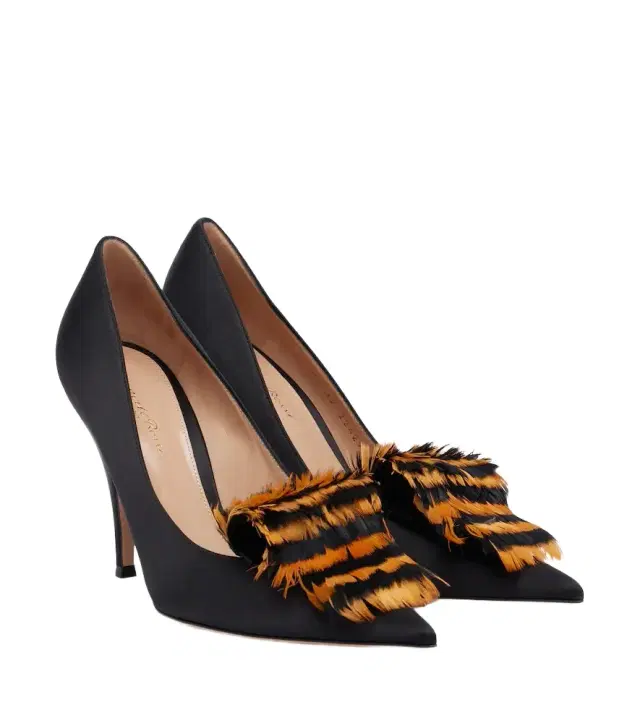 Gianvito Rossi Feather-trimmed satin pumps
