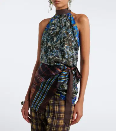 Dries Van Noten Printed halterneck silk twill top | Thumbnail 3