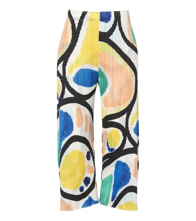 Pleats Please Issey Miyake Roll pleated printed wide-leg pants