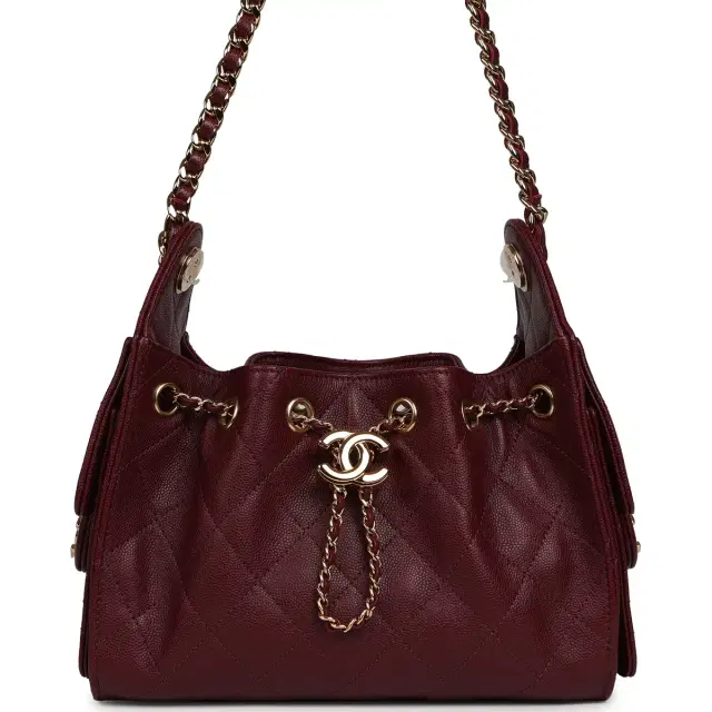 Chanel Mini 25 Hobo Bag Dark Burgundy Caviar Gold Hardware