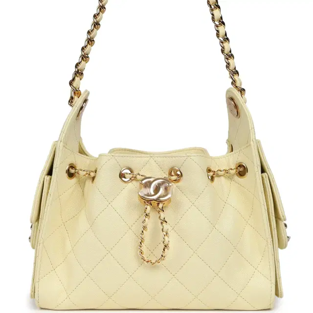 Chanel Chanel Mini 25 Hobo Bag Light Yellow Caviar Gold Hardware