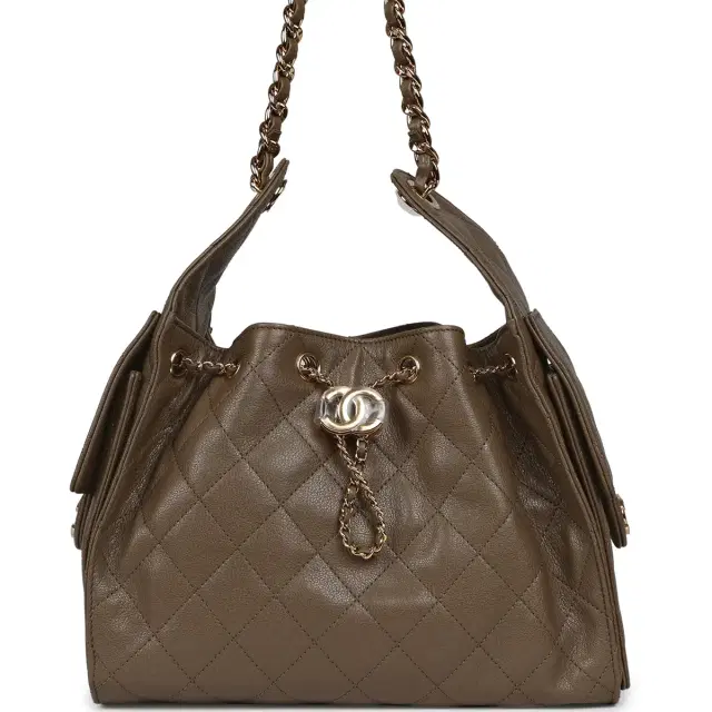 Chanel Chanel Small 25 Hobo Bag Dark Khaki Caviar Gold Hardware