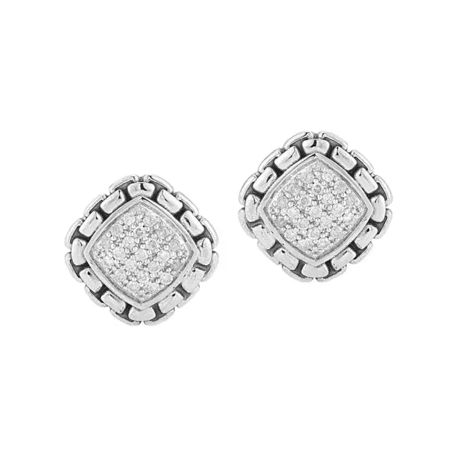 JAI JAI Pave Diamond Sterling Silver Cushion Stud Earrings by The Solist
