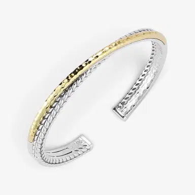 JAI JAI Sterling Silver & 14K Yellow Gold Crossover Hinged Cuff Bangle Bracelet JJH5 - L by The Solist | Thumbnail 2