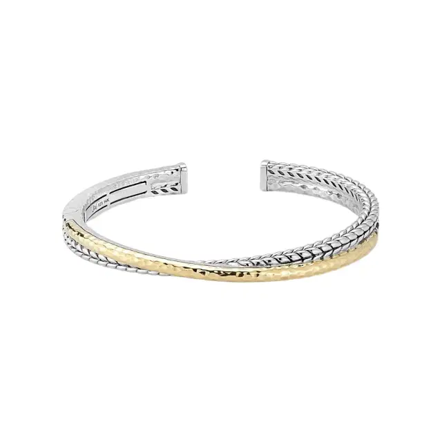 JAI JAI Sterling Silver & 14K Yellow Gold Crossover Hinged Cuff Bangle Bracelet JJH5 - L by The Solist