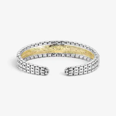 JAI JAI Sterling Silver & 14K Yellow Gold Inlaid Hammered Cuff Bangle Bracelet JJH30 - S by The Solist | Thumbnail 3