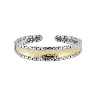 JAI JAI Sterling Silver & 14K Yellow Gold Inlaid Hammered Cuff Bangle Bracelet JJH30 - L by The Solist | Thumbnail 1