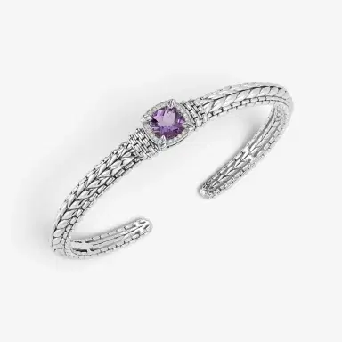 JAI JAI Sterling Silver Diamond & Amethyst Hinged Cuff Bangle Bracelet by The Solist | Thumbnail 2