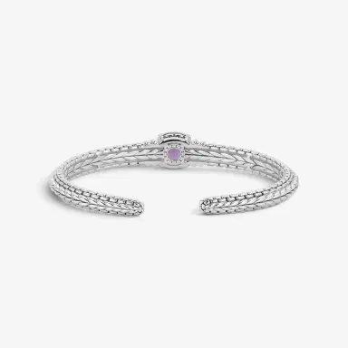 JAI JAI Sterling Silver Diamond & Amethyst Hinged Cuff Bangle Bracelet by The Solist | Thumbnail 3