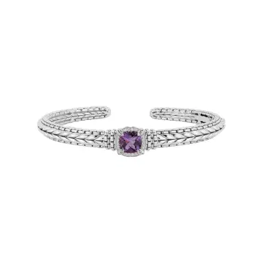 JAI JAI Sterling Silver Diamond & Amethyst Hinged Cuff Bangle Bracelet by The Solist | Thumbnail 1