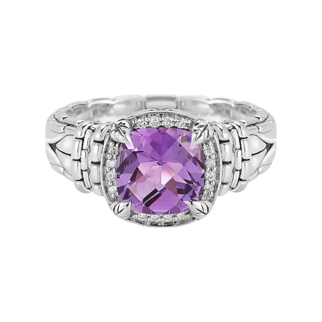 JAI JAI Sterling Silver Diamond & Amethyst Statement Ring JJH6007R-AMDI - by The Solist