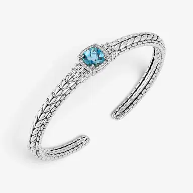 JAI JAI Sterling Silver Diamond & London Blue Topaz Hinged Cuff Bangle Bracelet JJH6 - M by The Solist | Thumbnail 2