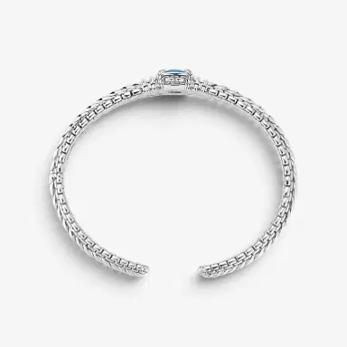 JAI JAI Sterling Silver Diamond & London Blue Topaz Hinged Cuff Bangle Bracelet JJH6 - M by The Solist | Thumbnail 3