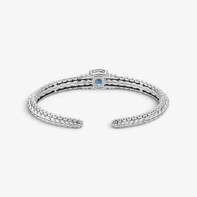 JAI JAI Sterling Silver Diamond & London Blue Topaz Hinged Cuff Bangle Bracelet JJH6 - M by The Solist | Thumbnail 4