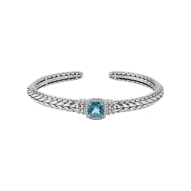 JAI JAI Sterling Silver Diamond & London Blue Topaz Hinged Cuff Bangle Bracelet JJH6 - M by The Solist