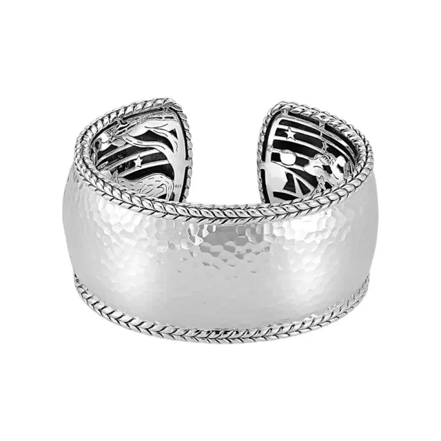 JAI JAI Sterling Silver Hammered Wide Cuff Bangle Bracelet JJH3009B - L by The Solist