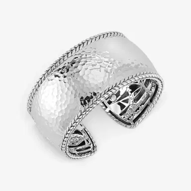 JAI JAI Sterling Silver Hammered Wide Cuff Bangle Bracelet JJH3009B - S by The Solist | Thumbnail 2
