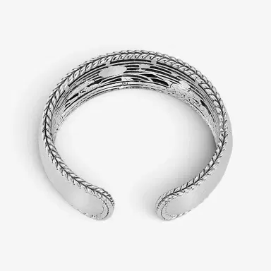 JAI JAI Sterling Silver Hammered Wide Cuff Bangle Bracelet JJH3009B - S by The Solist | Thumbnail 3
