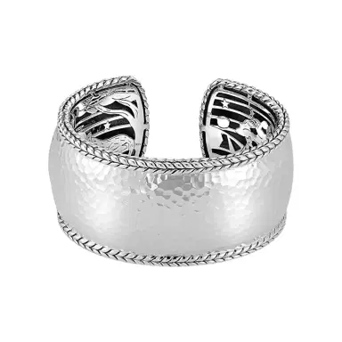 JAI JAI Sterling Silver Hammered Wide Cuff Bangle Bracelet JJH3009B - S by The Solist | Thumbnail 1