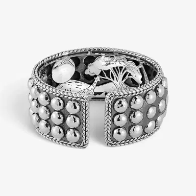 JAI JAI Sterling Silver Triple Row Hammered Dot Cuff Bangle Bracelet JJH3013B - M by The Solist | Thumbnail 4
