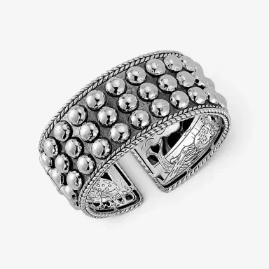 JAI JAI Sterling Silver Triple Row Hammered Dot Cuff Bangle Bracelet JJH3013B - L by The Solist | Thumbnail 2