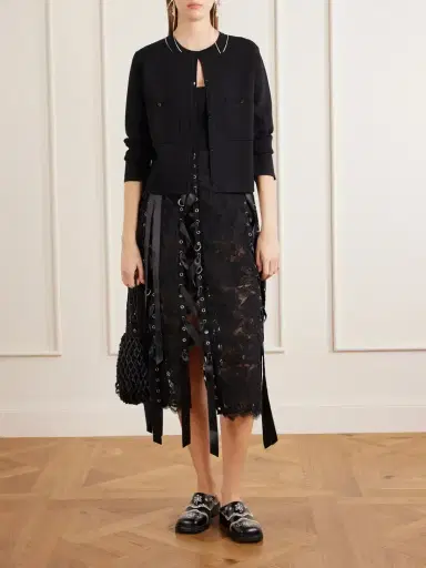 Simone Rocha Unraveling Ribbon Ring Asymmetric Embellished Lace And Satin Midi Skirt | Thumbnail 2 Simone Rocha Unraveling Ribbon Ring Asymmetric Embellished Lace And Satin Midi Skirt | Thumbnail 2