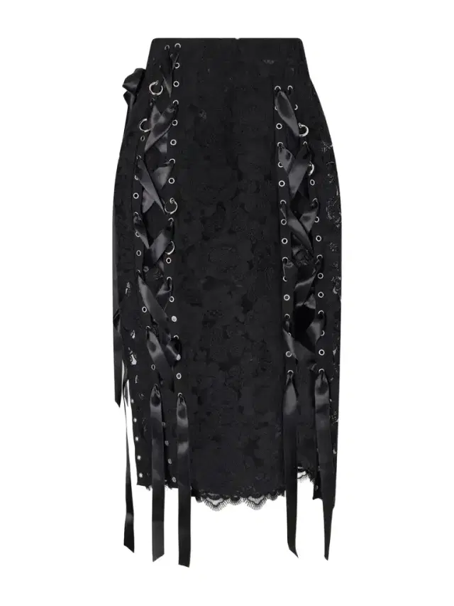 Simone Rocha Unraveling Ribbon Ring Asymmetric Embellished Lace And Satin Midi Skirt