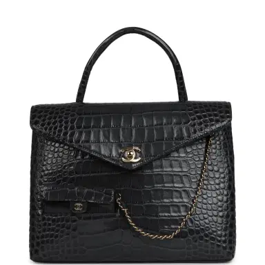 Chanel Chanel Top Handle Envelope Flap Bag Grey Croc Embossed Calfskin Gold Hardware | Thumbnail 1 Chanel Chanel Top Handle Envelope Flap Bag Grey Croc Embossed Calfskin Gold Hardware | Thumbnail 1