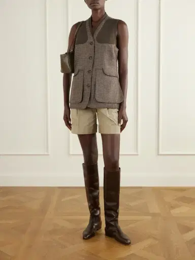Purdey Suede-trimmed Checked Wool And Cashmere-blend Tweed Vest | Thumbnail 2