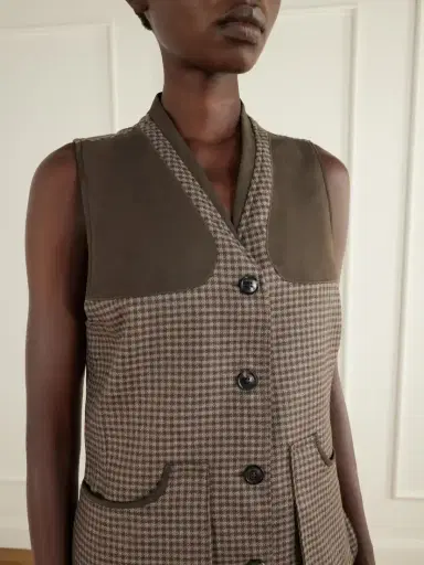 Purdey Suede-trimmed Checked Wool And Cashmere-blend Tweed Vest | Thumbnail 4