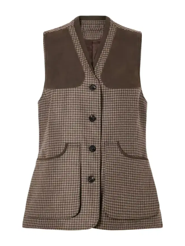 Purdey Suede-trimmed Checked Wool And Cashmere-blend Tweed Vest