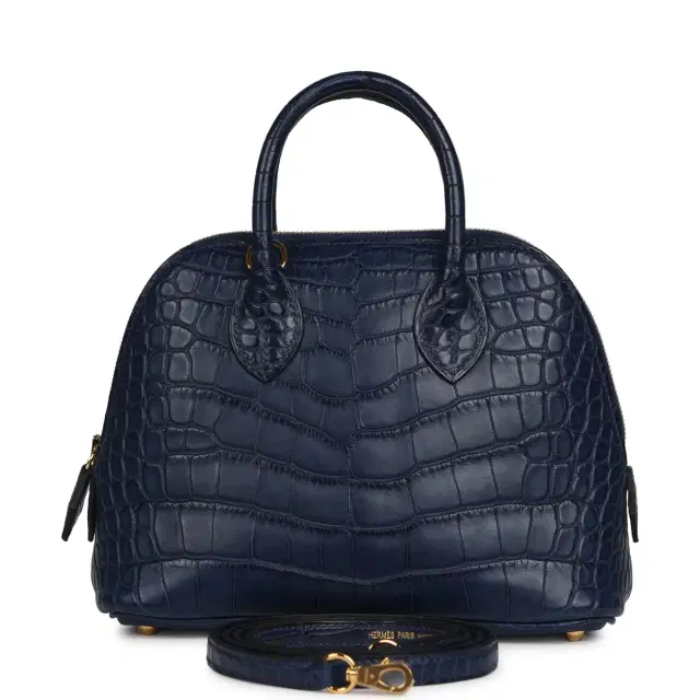 HERMÈS Hermes 1923 Bolide Mini Bleu Saphir Matte Alligator Gold Hardware