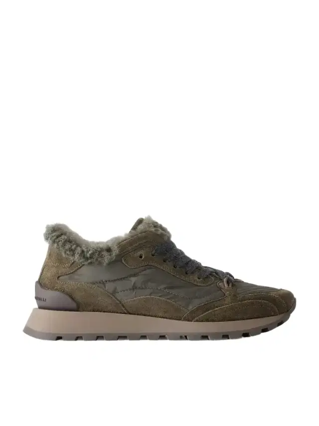Brunello Cucinelli Shearling-trimmed Shell And Suede Sneakers