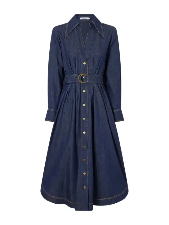 Belted Denim Midi Shirt Dress
