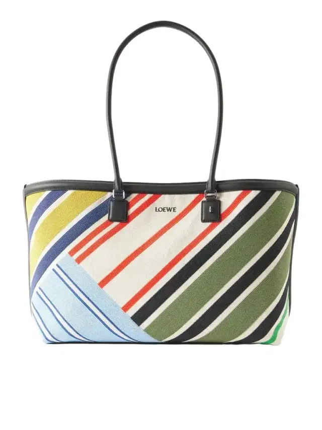 Loewe Verano Logo-embroidered Striped Leather-trimmed Canvas Tote