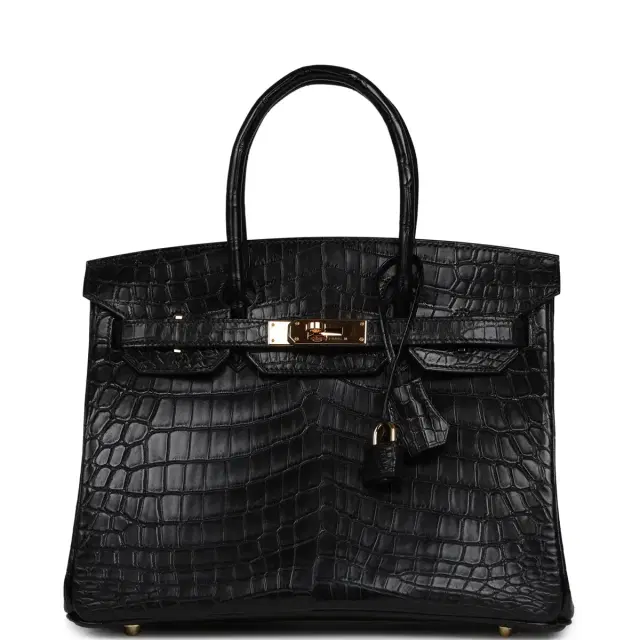 HERMÈS Pre-owned Hermes Birkin 30 Black Matte Niloticus Crocodile Gold Hardware